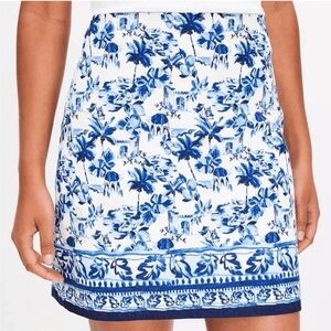 NWT LOFT Blue White Coastal Toile Skirt Size 14 Cotton Preppy